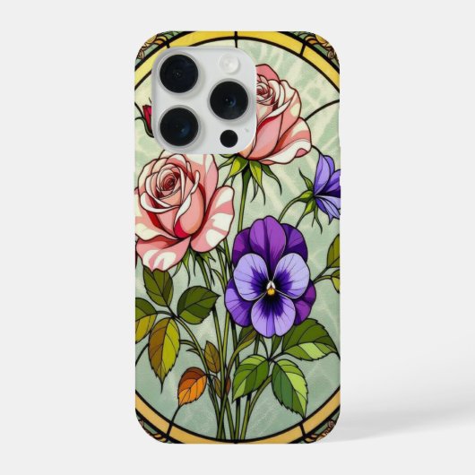 Schicke Rosen wilde Veilchen Buntglas iPhone Hülle (Rückseite)