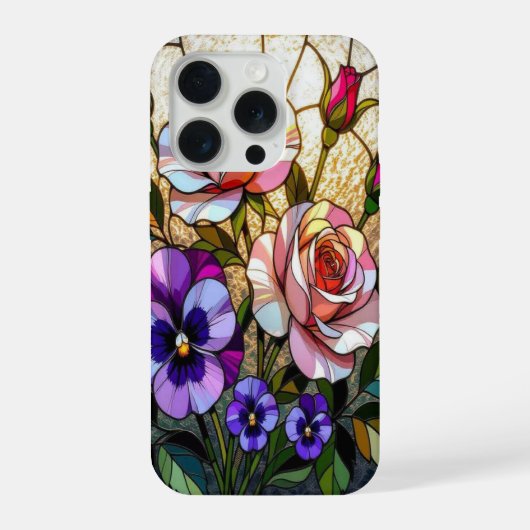 Schicke Rosen wilde Veilchen Buntglas iPhone Hülle (Rückseite)