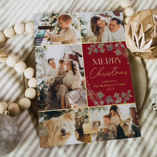 Schicke Rot-Gold-Fotocollage Frohe Weihnachtskarte Folieneinladung