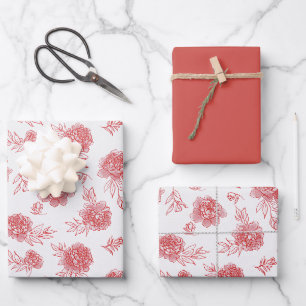 Schicke rote Blumen Geschenkpapier Set