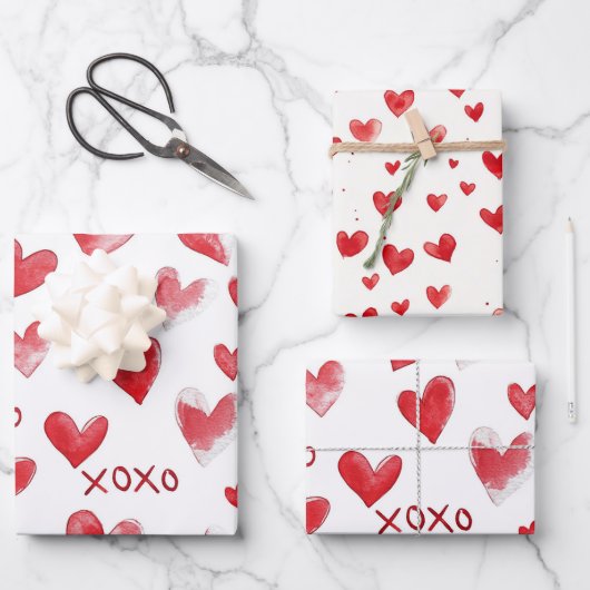 Schicke rote Creme Valentinstag Liebe Geschenkpapier Set (Vorderseite)