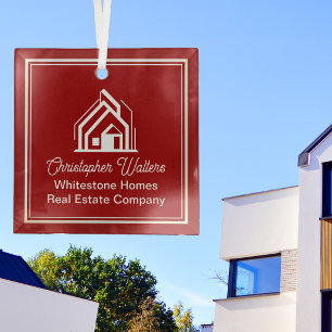 Schicke rote Immobilienfirma Benutzerdefinierter M Ornament Aus Glas