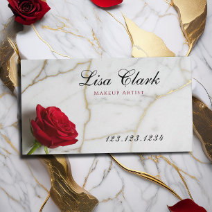 Schicke rote Rose weiße Marmor-Goldader-Make-up-Ar Visitenkarte