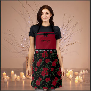 Schicke rote und schwarze Rosen-Garten-Schürze im Schürze