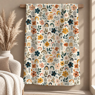 Schicke Rust-Sage-Regenbogen-Blumen-Boho-Decke Fleecedecke