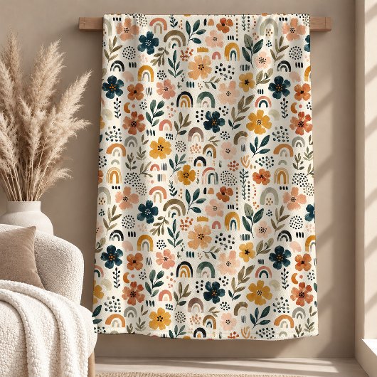 Schicke Rust-Sage-Regenbogen-Blumen-Boho-Decke Fleecedecke
