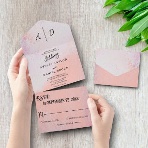 Schicke rustikale dusty rose All-in-One-Hochzeitse All In One Einladung
