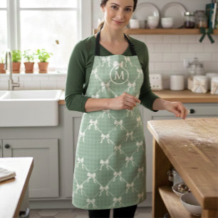 Schicke Schleifen Gingham Monogramm Creme Salbei G Schürze