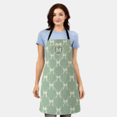 Schicke Schleifen Gingham Monogramm Creme Salbei G Schürze (Getragen)
