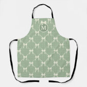 Schicke Schleifen Gingham Monogramm Creme Salbei G Schürze (Vorderseite)
