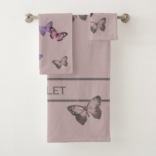 Schicke Schmetterlinge & Liebe ist Schrift auf sta Badhandtuch Set