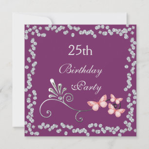 Schicke Schmetterlinge u. Diamant-25. Geburtstag Einladung