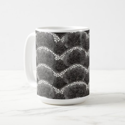 Schicke Schwarz Weiß Blumen Kaffeetasse (Vorderseite Links)