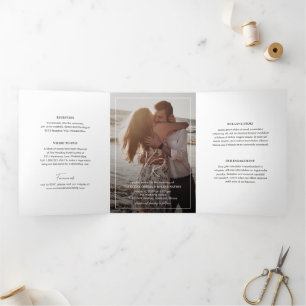 Schicke Schwarz-Weiß-Foto-Moderne Hochzeit Dreifach Gefaltete Einladung