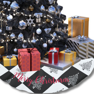 Schicke Schwarz-Weiß-Weihnachtsbäume mit Karomuste Polyester Weihnachtsbaumdecke