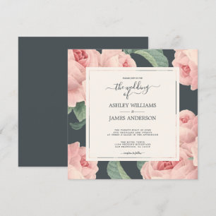 Schicke Schwarzbraune Vintage-Rosa-Rosen-Blumen-Ho Einladung