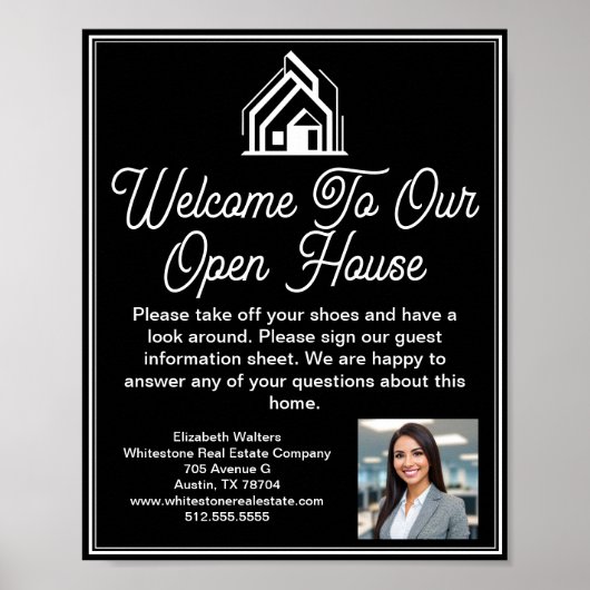 Schicke schwarze Immobilienfirma Open-House-Willko Poster (Vorne)