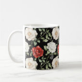 Schicke schwarze rote weiße Blumen Kaffeetasse (Links)