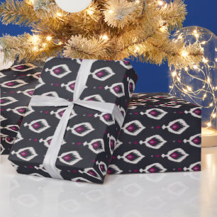 Schicke schwarze und violette Ikat-Stammesmuster Geschenkpapier