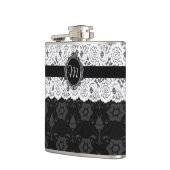 Schicke schwarze und weiße Spitzen-Monogramm-Flasc Flachmann (Links)