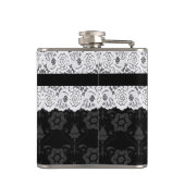 Schicke schwarze und weiße Spitzen-Monogramm-Flasc Flachmann (Rückseite)