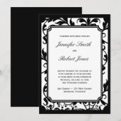 Schicke Schwarzweiss-Damast-Hochzeits-Einladung Einladung (Vorne/Hinten)