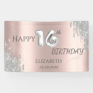 Schicke Silber Glitter Tropfen 16. Geburtstag Banner