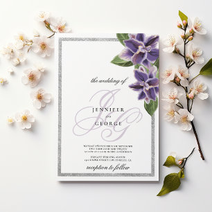 Schicke silberne Glitter-Lila-Lavendel-Orchideen-H Einladung