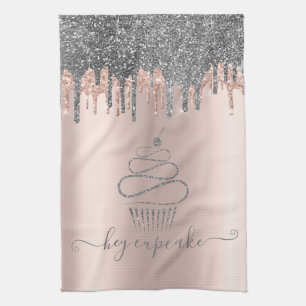 Schicke silberne Glitter-Tropfen Cupcake Rose Gold Geschirrtuch