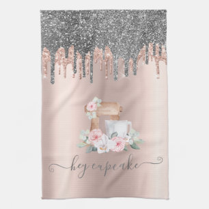 Schicke silberne Glitter-Tropfen-Mischung Blumen R Geschirrtuch