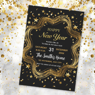 schicke Silvesterparty in Schwarz und Gold Einladung
