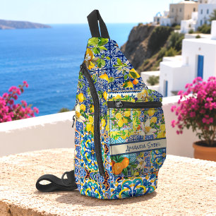 Schicke sizilianische blaue Türkis-Zitrus-Blumenfl Crossbody Bag