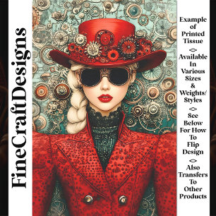 Schicke Steampunk-Dame im roten Outfit U3-Decoupag Seidenpapier