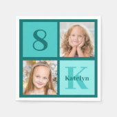 Schicke Teal-Geburtstagsfeier Benutzerdefinierte F Serviette (Vorderseite)