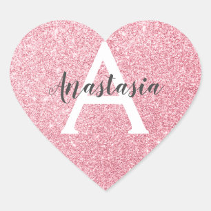 Schicke & trendige Rose Gold Glitter Funkeln Monog Herz-Aufkleber