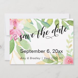 Schicke Typografie Rosa Boho-Aquarellblumen Save The Date