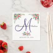 Schicke ultraviolette Monogramm-mit Blumenhochzeit Serviette (Beispiel)