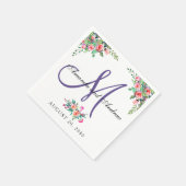 Schicke ultraviolette Monogramm-mit Blumenhochzeit Serviette (Ecke)