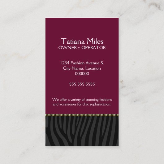 Schicke und freche Mode Visitenkarte (Rückseite)