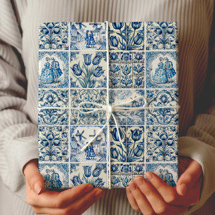 Schicke Vintage Blau Weiße Toile De Jouy Puppen Bl Geschenkpapier