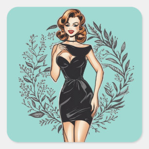 Schicke Vintage-LBD-Illustrationsaufkleber Quadratischer Aufkleber