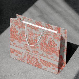 Schicke Vintage Orange Toile de Jouy Geschenk Große Geschenktüte