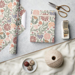 Schicke Vintage-Retro-Blumen - Geschenkpapierrolle Geschenkpapier