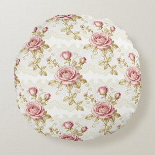 Schicke Vintage-Rosa-Rose Shabby Cottage Core Rundes Kissen