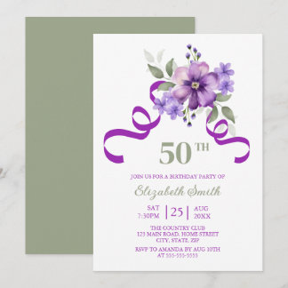 Schicke violette Blume lila Band Geburtstag Einladung