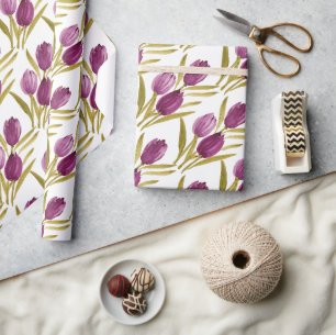 Schicke violette Tulpen Aquarell Geschenkpapier
