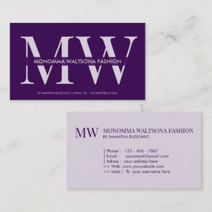 Schicke violette Typografie-Monogramm-Buchstabenna Visitenkarte