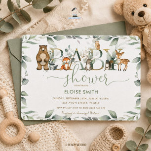 Schicke Waldtiere Greenery Baby Shower Neutral Einladung