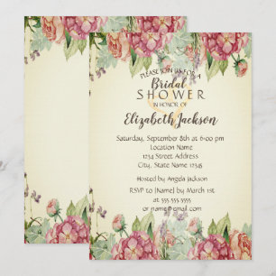 Schicke Wasserfarbe Blumen Glitter Herz Brautparty Einladung
