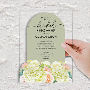 Schicke Wasserfarbe Floral Salbeigrüne Hochzeitsdu Acryleinladungen
